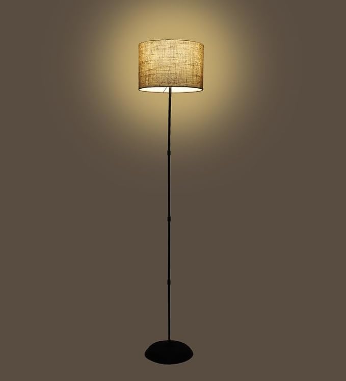 Foldable Metal Floor Lamps with Jute Shade for Home