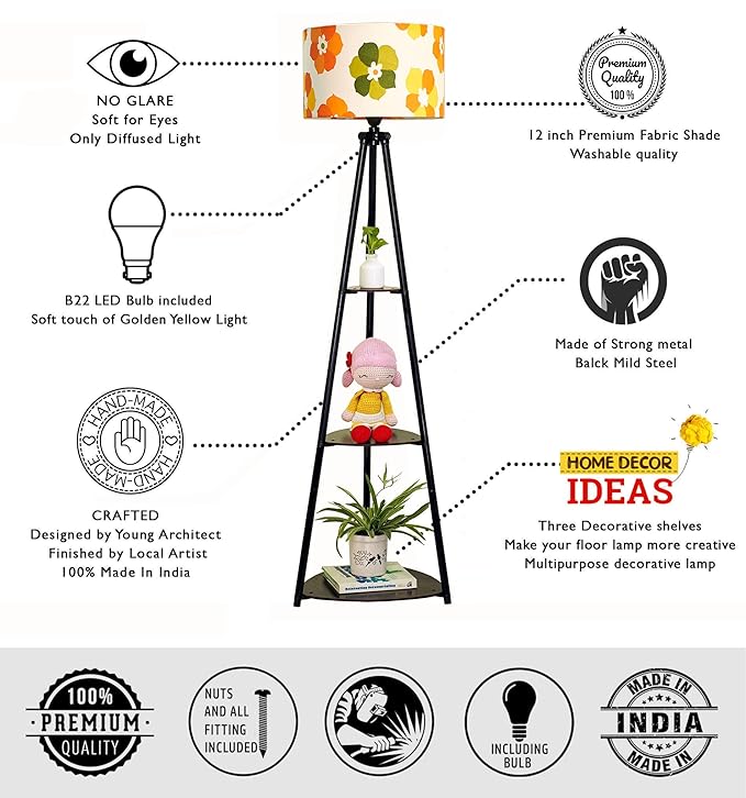 Furniture Metal Floor Lamp with 3 Shelves