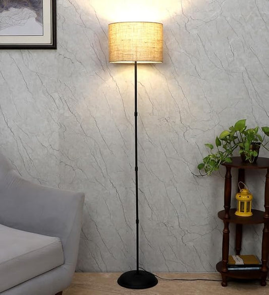 Foldable Metal Floor Lamps with Jute Shade for Home
