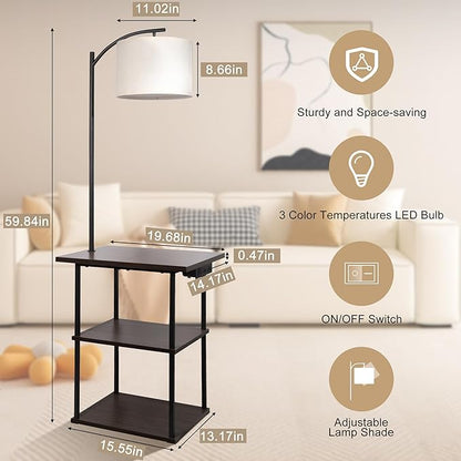 floor Lamp with Table, End Table with Charging Station