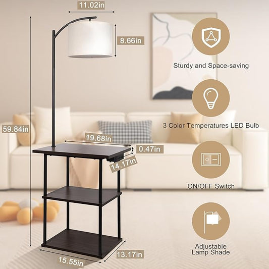 floor Lamp with Table, End Table with Charging Station
