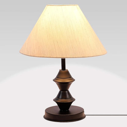 White Cotton Shade with Black Metal-Iron Base Table Lamp