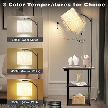 floor Lamp with Table, End Table with Charging Station