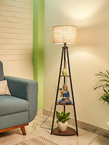 Crosscut Furniture Metal Floor Lamp with 3 Shelves