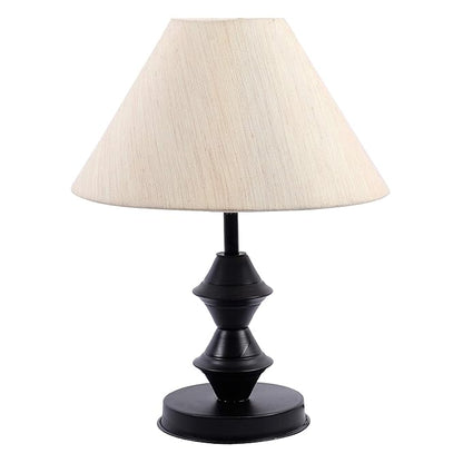 White Cotton Shade with Black Metal-Iron Base Table Lamp