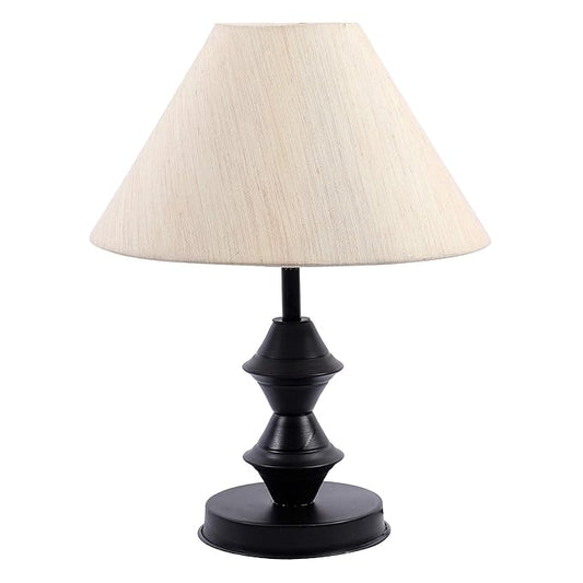 White Cotton Shade with Black Metal-Iron Base Table Lamp