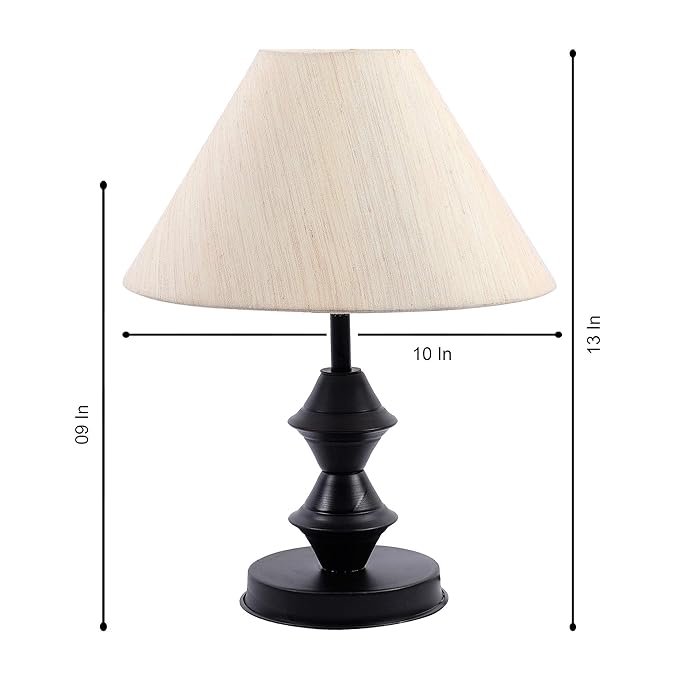White Cotton Shade with Black Metal-Iron Base Table Lamp