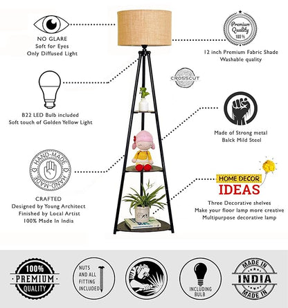 Crosscut Furniture Metal Floor Lamp with 3 Shelves