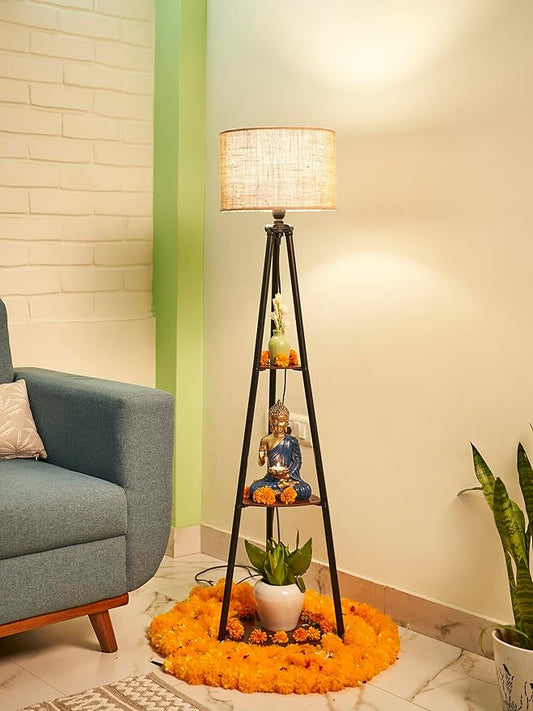 Crosscut Furniture Metal Floor Lamp with 3 Shelves